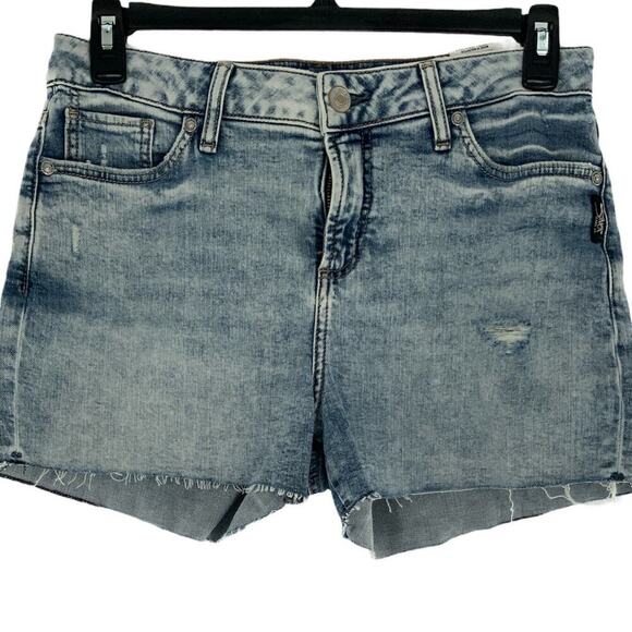Silver Jeans Avery High Rise Curvy Short Raw Hem Cut Out Women Size 31/12 - Picture 1 of 9